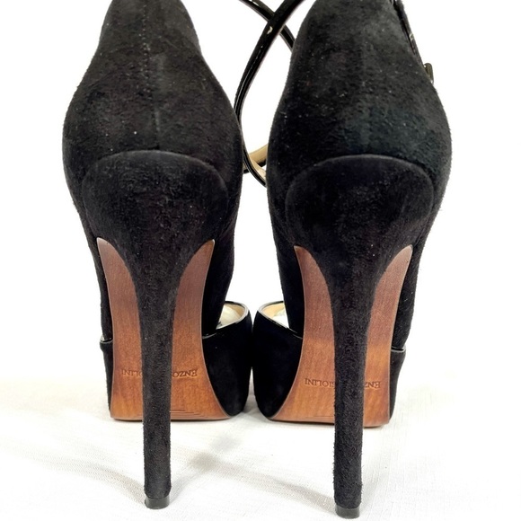 BLACK SUEDE ENZO ANGIOLINI PEEP TOE ANKLE STRAP 9M - Picture 6 of 8